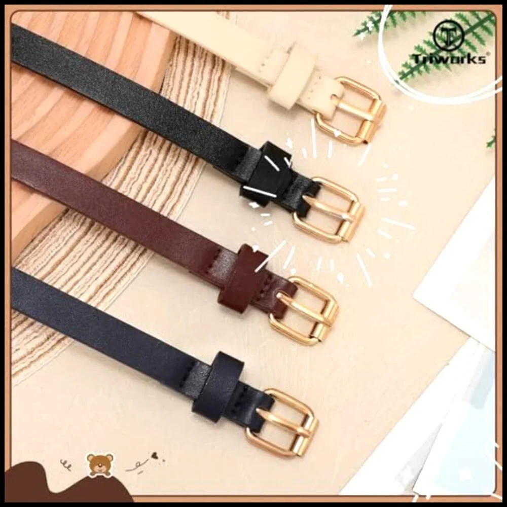 Girls Skinny Leather Belts Set 4 Pack Thin Waist Belts Gold Buckle Classic